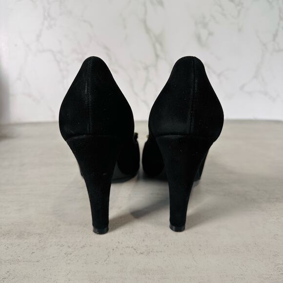 Sigerson Morrison Flair Silk Black Suede Sahara Heels Women's US6.5 EU40 Metal - Picture 5 of 10